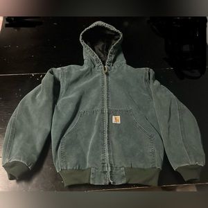 Carhartt Canvas Quilted Lined Jacket Y06 MOS Size Med Kids Full Zip Dark Green